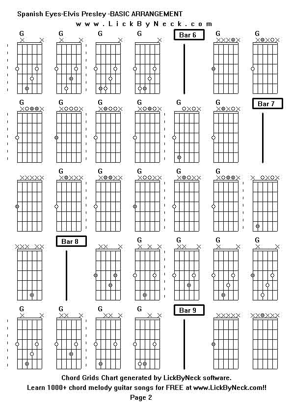 Chord Grids Chart of chord melody fingerstyle guitar song-Spanish Eyes-Elvis Presley -BASIC ARRANGEMENT,generated by LickByNeck software.